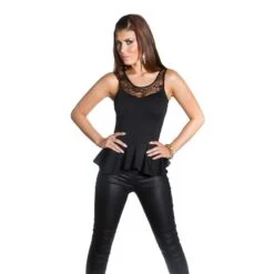 Sexy Träger-Top Mit Spitze Und Schößchen Schwarz -Look Motto Verkäufe sexy traeger top mit spitze und schoesschen schwarz3