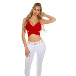 Sexy Wickel-Top Clubwear Gogo Rot/Gold -Look Motto Verkäufe sexy wickel top clubwear gogo rot gold4