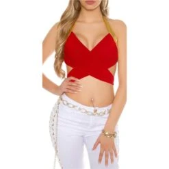 Sexy Wickel-Top Clubwear Gogo Rot/Gold -Look Motto Verkäufe sexy wickel top clubwear gogo rot gold5