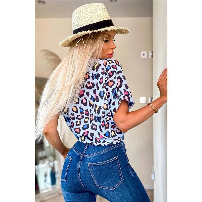Sommer Damen-Bluse Mit Animalprint Leopard Hellblau 7 Sommer Damen-Bluse Mit Animalprint Leopard Hellblau – Bild 5
