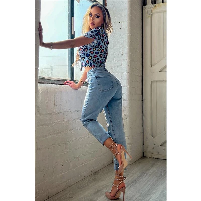 Sommer Damen-Bluse Mit Animalprint Leopard Hellblau 10 Sommer Damen-Bluse Mit Animalprint Leopard Hellblau – Bild 8