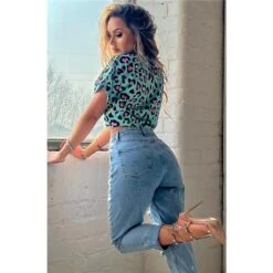 Sommer Damen-Bluse Mit Animalprint Leopard Mintgrün -Look Motto Verkäufe sommer damen bluse mit animalprint leopard mintgruen6