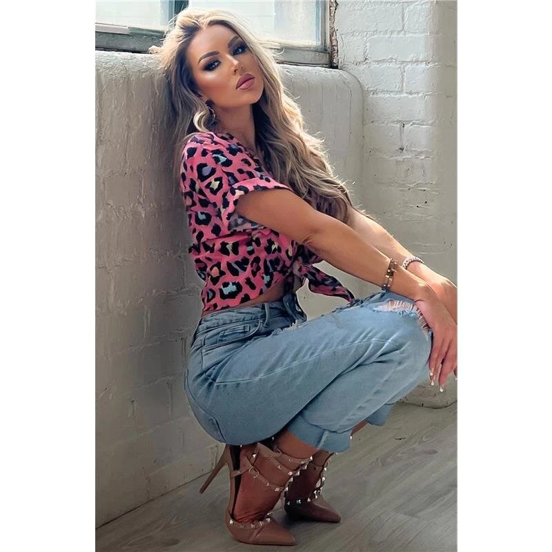 Sommer Damen-Bluse Mit Animalprint Leopard Pink 6 Sommer Damen-Bluse Mit Animalprint Leopard Pink – Bild 4