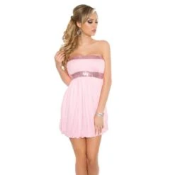 Süßes Babydoll Bandeau Minikleid Mit Pailletten Rosa -Look Motto Verkäufe suesses babydoll bandeau minikleid mit pailletten rosa4
