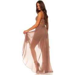 Trägerloses Abendkleid Mit Chiffon Schleier Cappuccino -Look Motto Verkäufe traegerloses abendkleid mit chiffon schleier cappuccino2