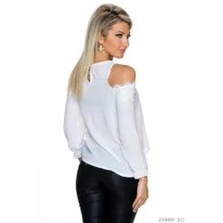 Transparente Cold-Shoulder Chiffon Bluse Mit Spitze Weiß 7 Transparente Cold-Shoulder Chiffon Bluse Mit Spitze Weiß -Look Motto Verkäufe transparente cold shoulder chiffon bluse mit spitze weiss3
