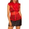 Transparente Damen Kurzarm Rüschenbluse Aus Chiffon Rot -Look Motto Verkäufe transparente damen kurzarm rueschenbluse aus chiffon rot