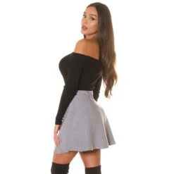 Trendiger Damen Highwaist Herbst-Rock In A-Linie Grau -Look Motto Verkäufe trendiger damen highwaist herbst rock in a linie grau7