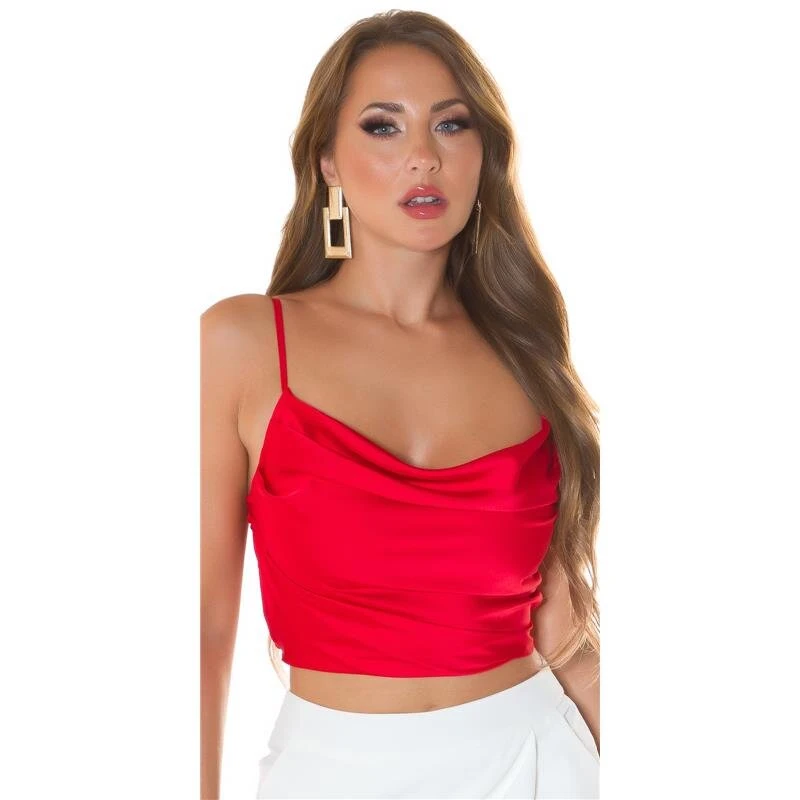 Look Motto Verkäufe -Look Motto Verkäufe bauchfreies damen satin traeger top wasserfall rot